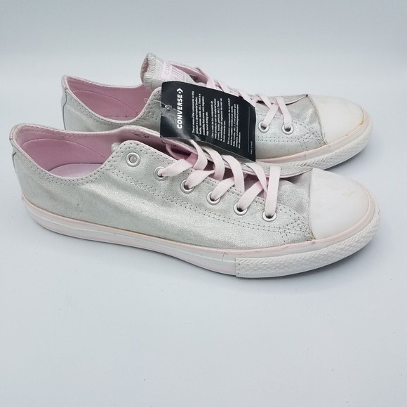 Converse Girls Juniors Size 6 Ox Sneakers Metallic Silver Pink Low Top Shoes - Picture 3 of 7